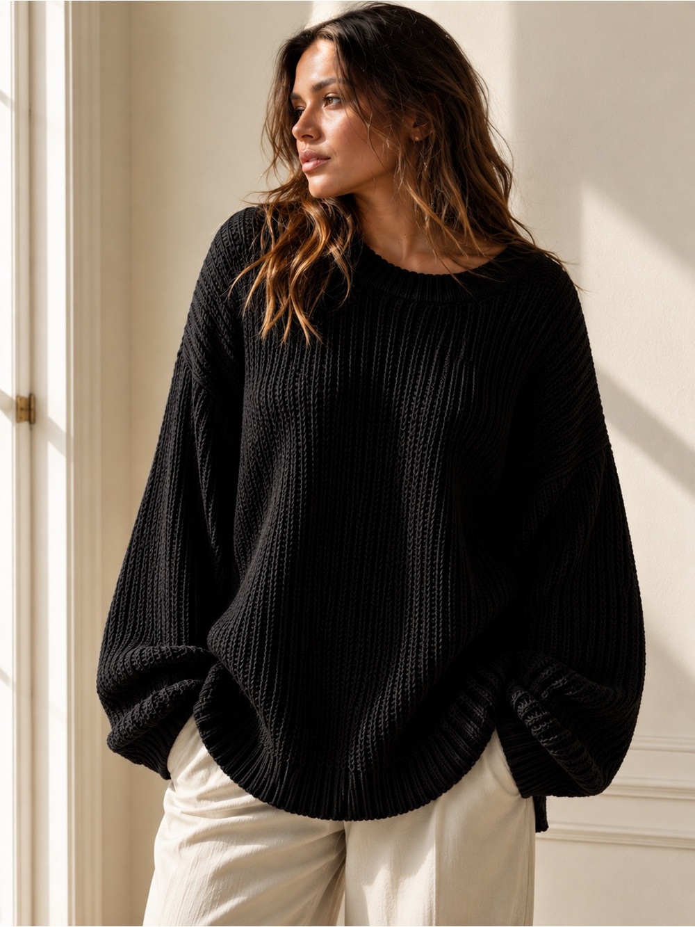 Kuwalla Tee Black Chunky Cotton Knit Sweater | XL